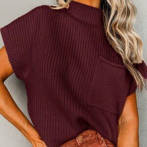 Burgundy Casual  Elegant Style Women's Loose Knit sweater Top